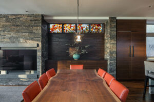 dining room with stained glass windows