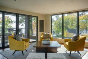 sitting room with yellow chairs